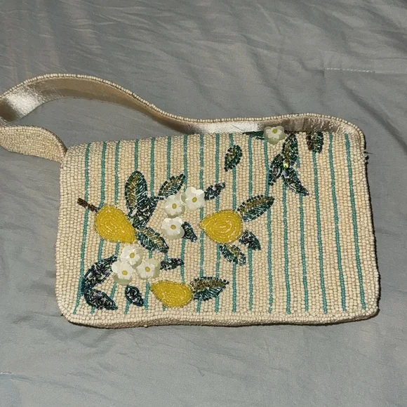 NWT Yellow and Green Floral with Lemons Beaded Bag Viral TikTok Marshall’s Bag - Picture 3 of 3